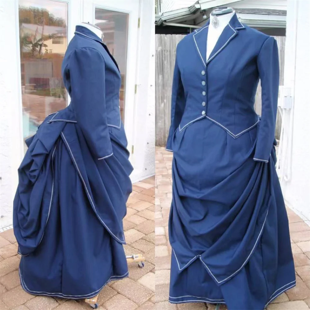 

18th Century Medieval Blue Bustle Dress Historical Costume Civil War Southern Belle Vintage Fancy Ball Gown