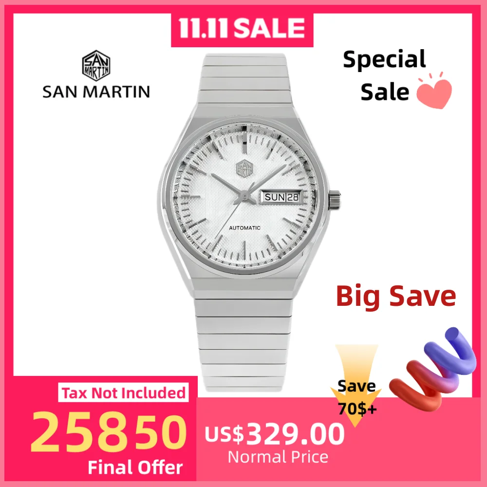 

San Martin 37mm ST2100 Automatic Watch For Men Watches Mechanical Wristwatch Day Date Display Luxury Waterproof 5Bar SN0102