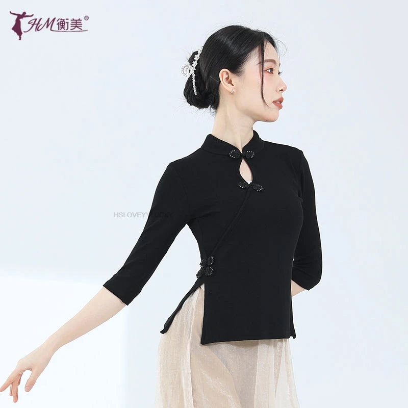 

High Collar Modern Qipao Short Chinese Folk Nationa Body Lady Costume Dancer Practice Clothes Traditional Cheongsam Top