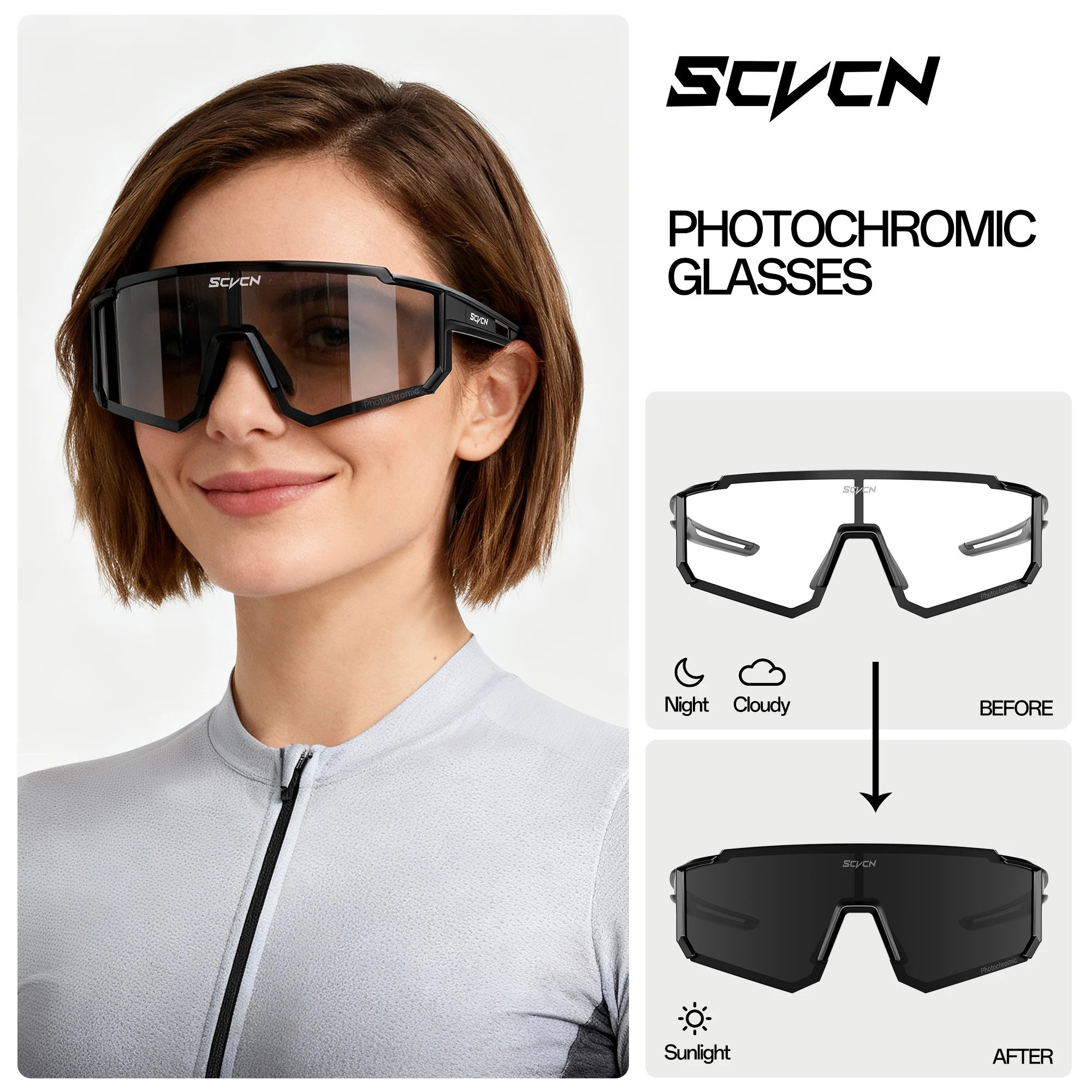 SCVCN Heißer Photochrome Radfahren Gläser Outdoor UV400 Schutz MTB Fahrrad Sonnenbrille Männer Frauen Sport Fahrrad Winddicht Brille – Detail 11
