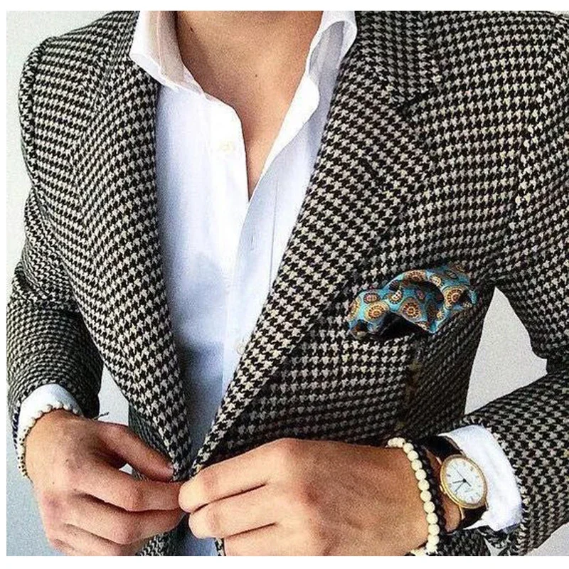 Plaid Suit Jacket for Men 1 Pc Notch Lapel Houndstooth Business Blazer for Wedding Party Fashion Coat Size XS-5XL Ready to ship