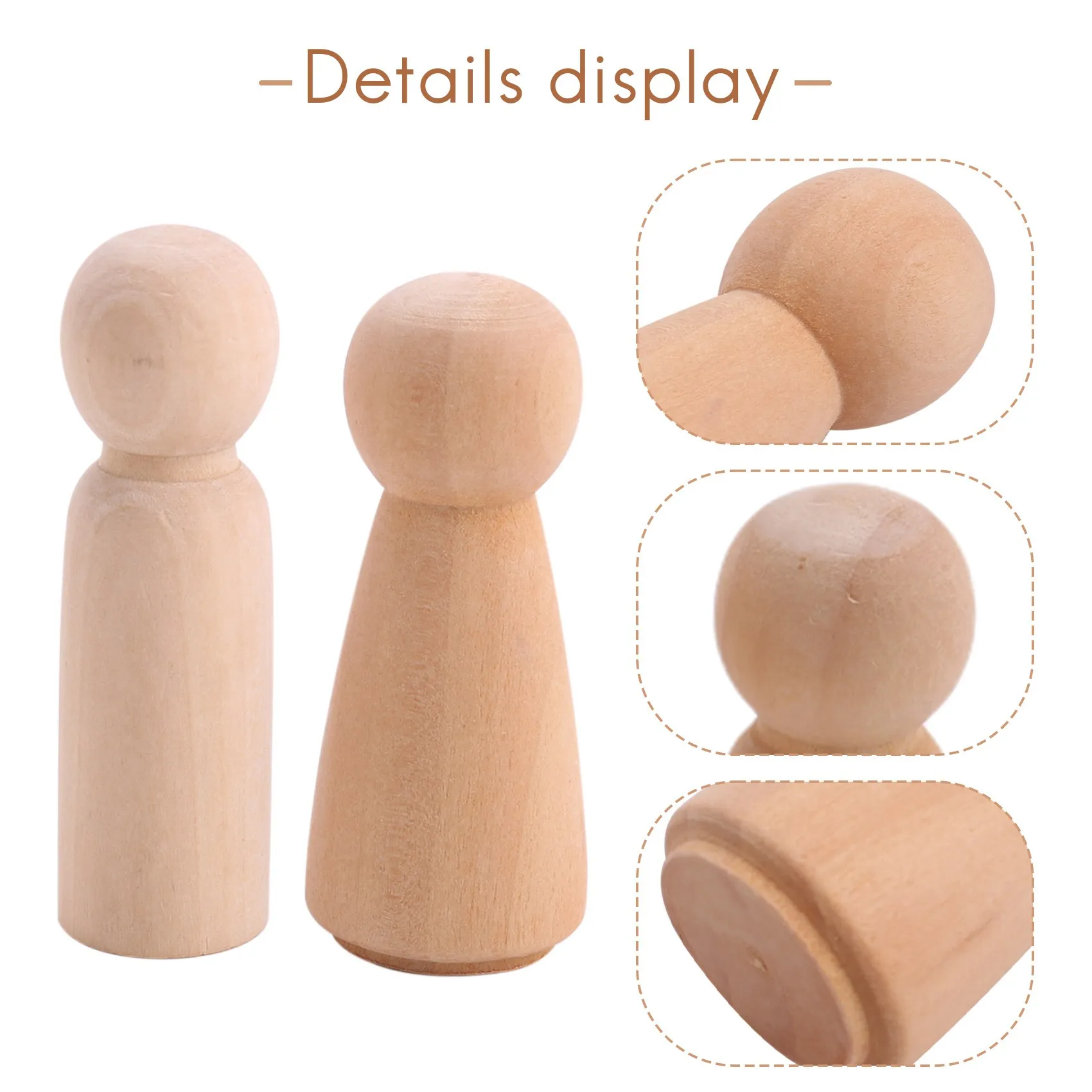 10 Pieces 65 mm Unfinished Wooden Peg Dolls Wooden Tiny Doll Bodies People Decorations,Wood Color