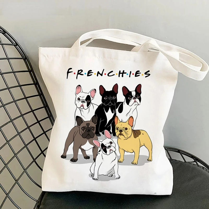 Cute French Bulldog Shopping Bag Casual Resuable Eco Tote Bags for Women Large-capacity Shopper Bag with Handle