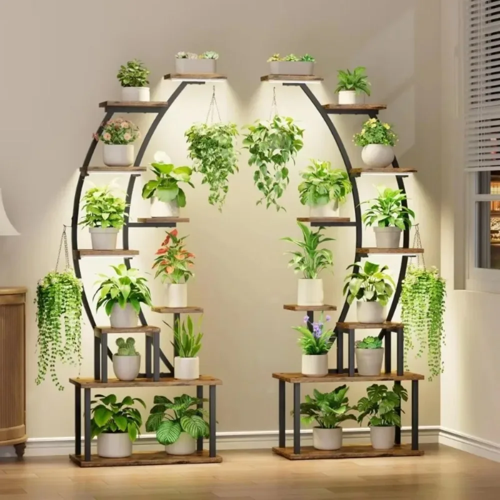 

64" Plant Stand Indoor with Grow Lights, 9 Tiered Metal Plants Shelf, Tall Stand for Indoor Plants Multiple, Curved Plant Holder