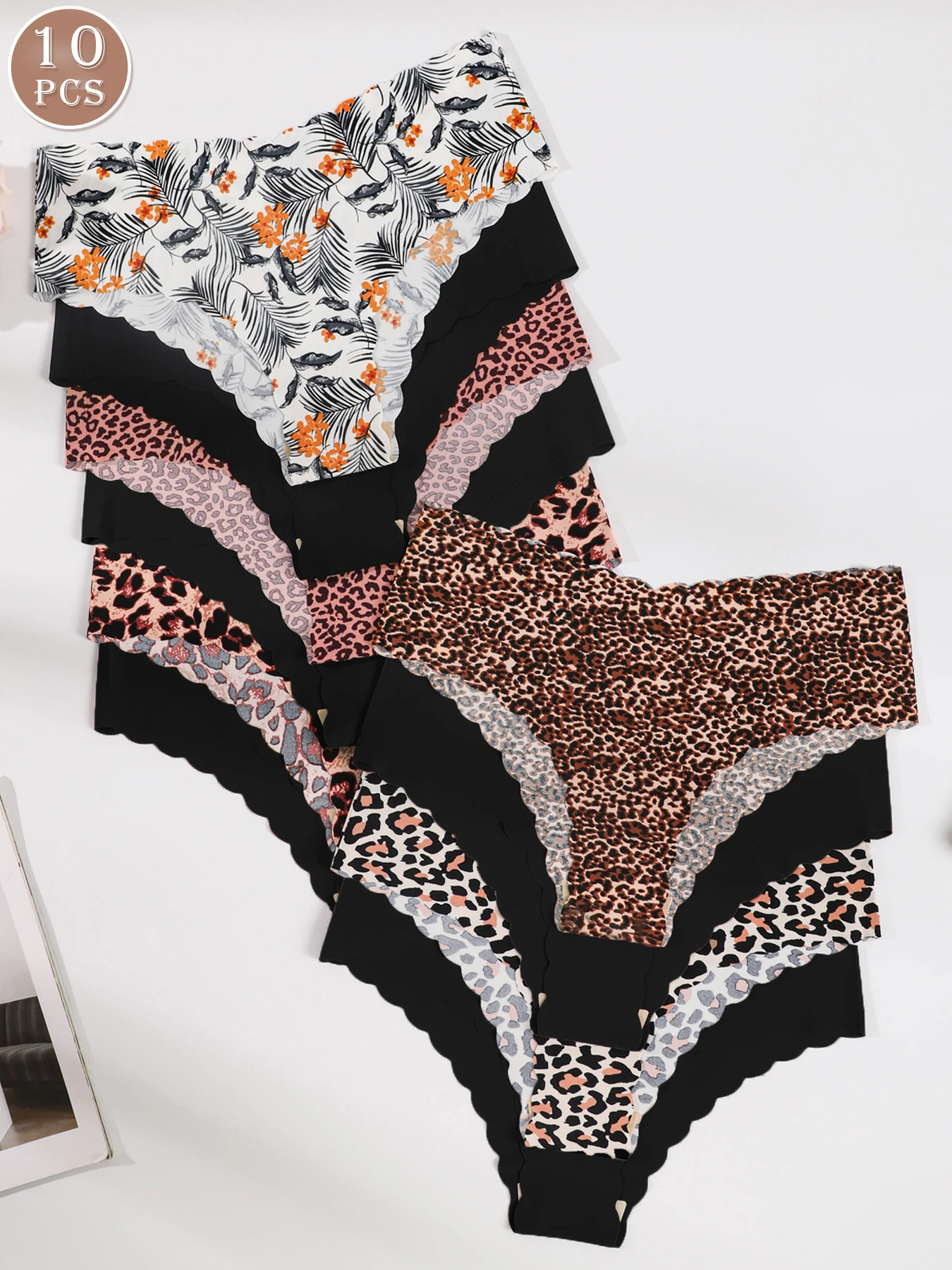 10 قطع النساء سلس حافة متموجة تنفس مريحة لينة النسيج مثير سراويل مثلث #1