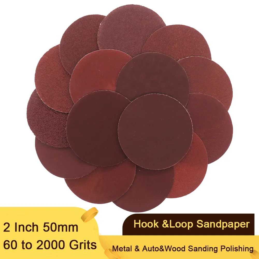 2 Zoll 50mm Aluminium Trockenschleifpapier 60 bis 2000 Körnung Klett-Schleifscheiben für Metall, Auto & Holz Schleifen und Polieren