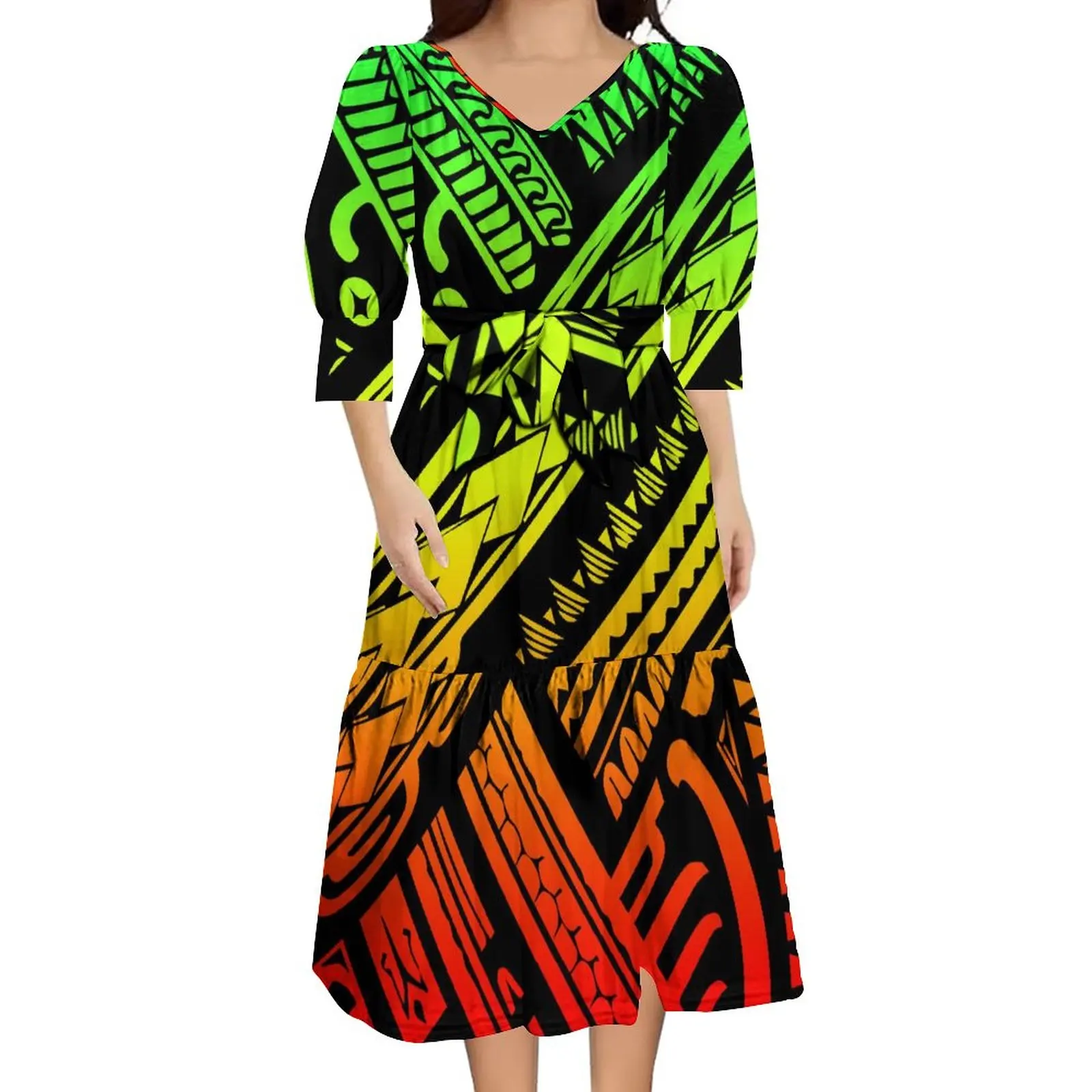 

Summer Short Sleeve Dress Polynesian Customized Women's Elegant Temperament Short Dress Party High Quality Dress