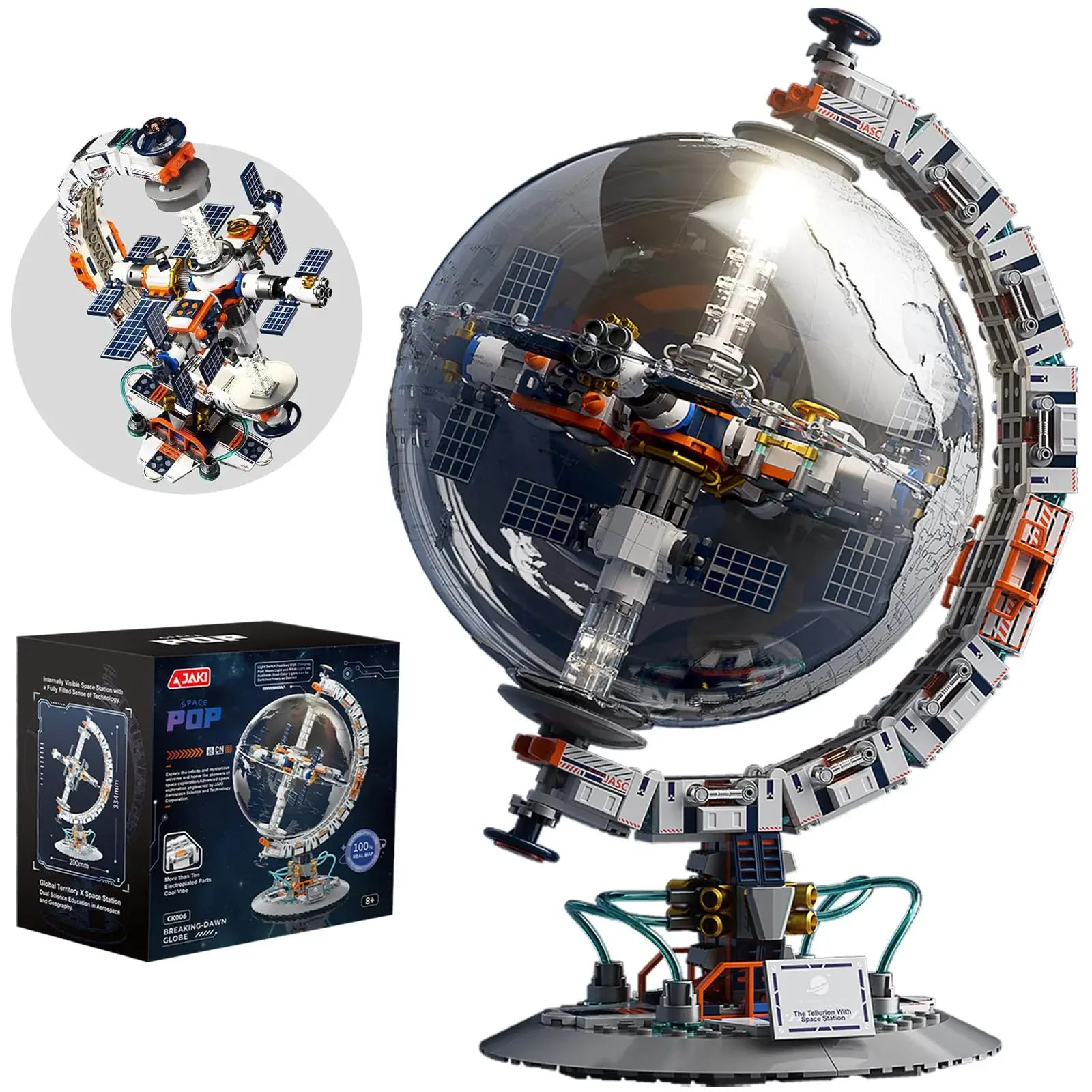 Bloques de construcción de globo terráqueo giratorio, modelo espacial motorizado, técnico creativo, amanecer, puesta de sol, Sim MOC, regalo coleccionable de escritorio