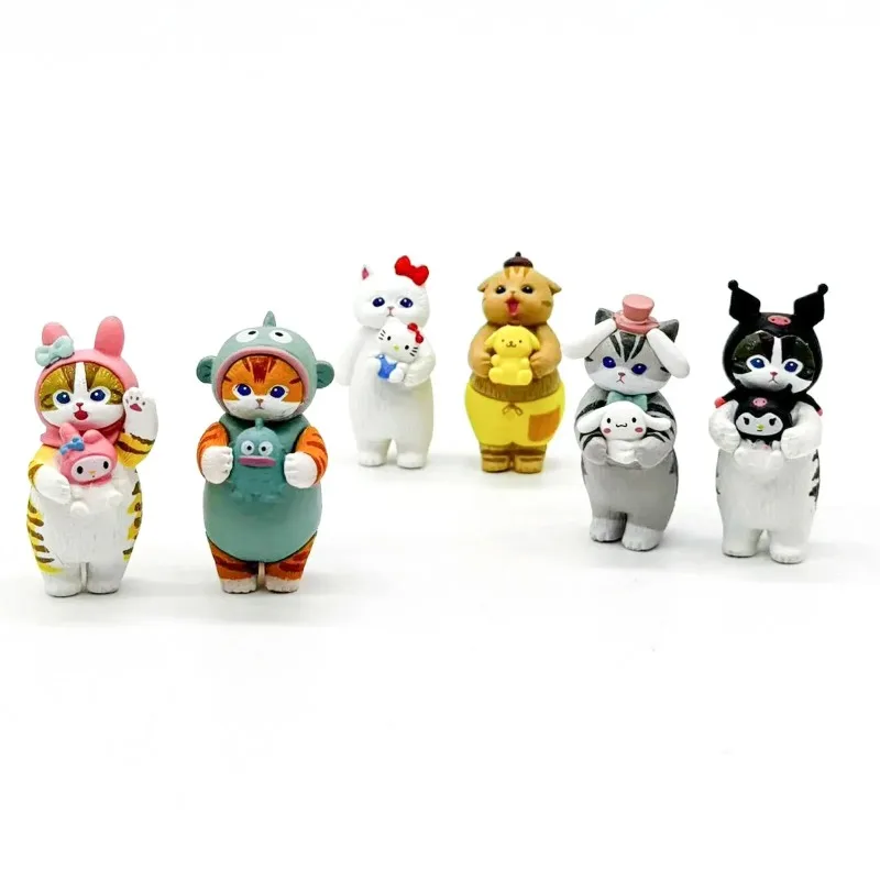 Mofusand Cats Wearing Sanrio Characters Clothes Holding Dolls Cute Figure Blind Box My Melody Kuromi Cinnomoroll Hello Kitty