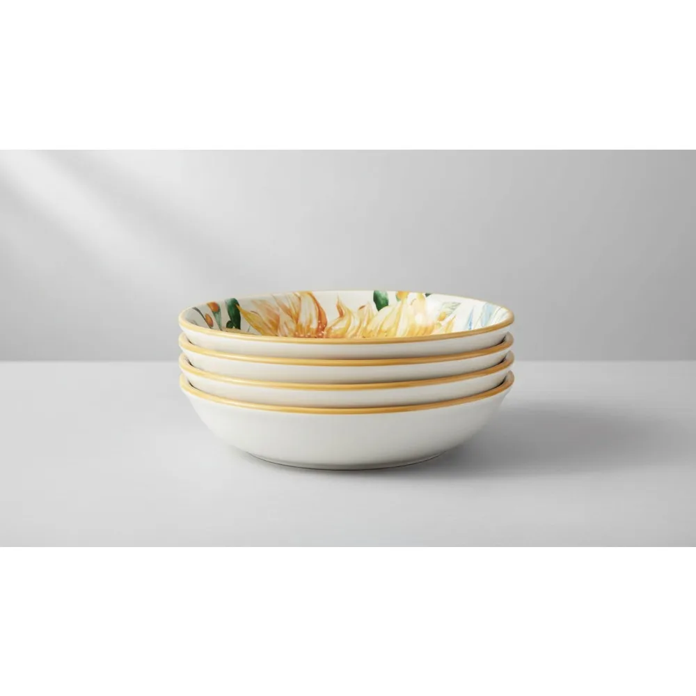 

Sunflower Ceramic Bowls Set of 4, 38oz Pasta Soup Salad Dishes for Family Dining & Entertaining