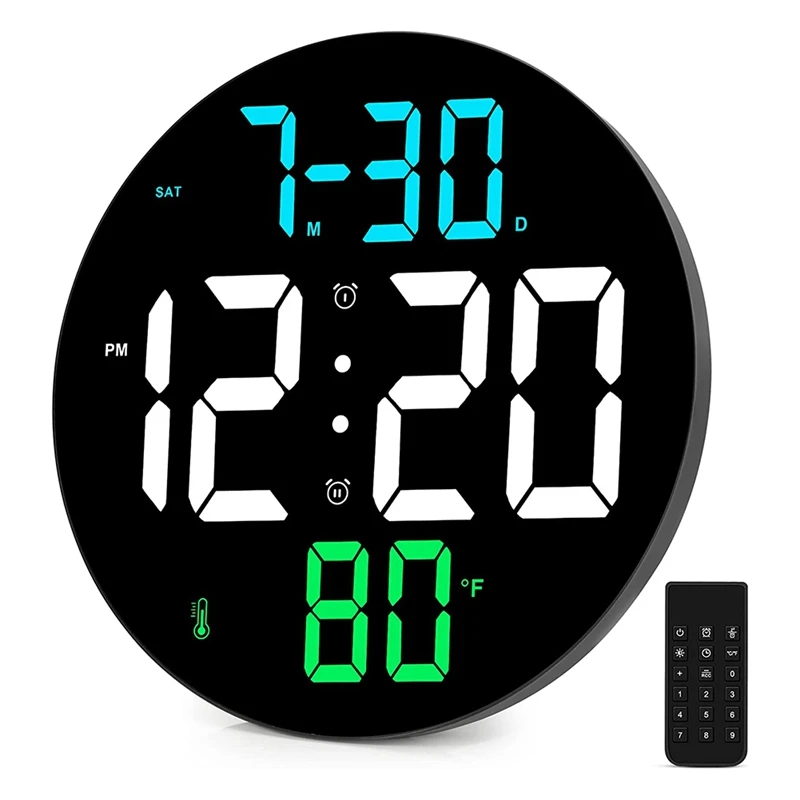 Digital Wall Clock Large Display With Big Screen 4 Level Brightness ,Date ,12/24H Plug In LED Alarm Clock