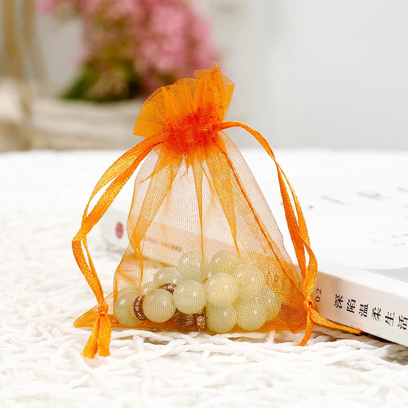 50PCS Orange Organza Bags Random Mesh Organza Jewelry Bags Drawstring Favor Pouches Christmas Candy Wedding Birthday