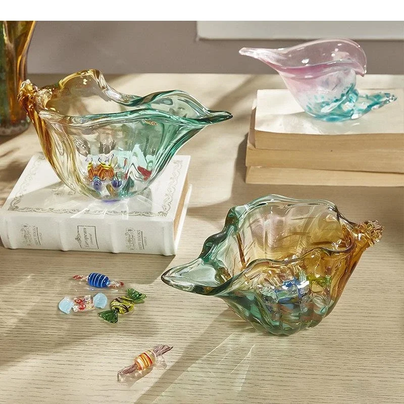 Colorful Conch Candy Jar Fruit Tray Transparent Glass Storage Basket Room Aesthetic Decor Desktop