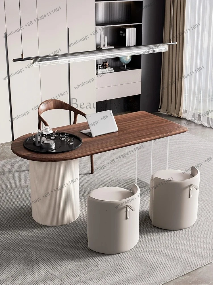 

Modern Minimalist Balcony Tea Table and Chair Set Solid Wood Tea Table Small Household Tea Brewing Table