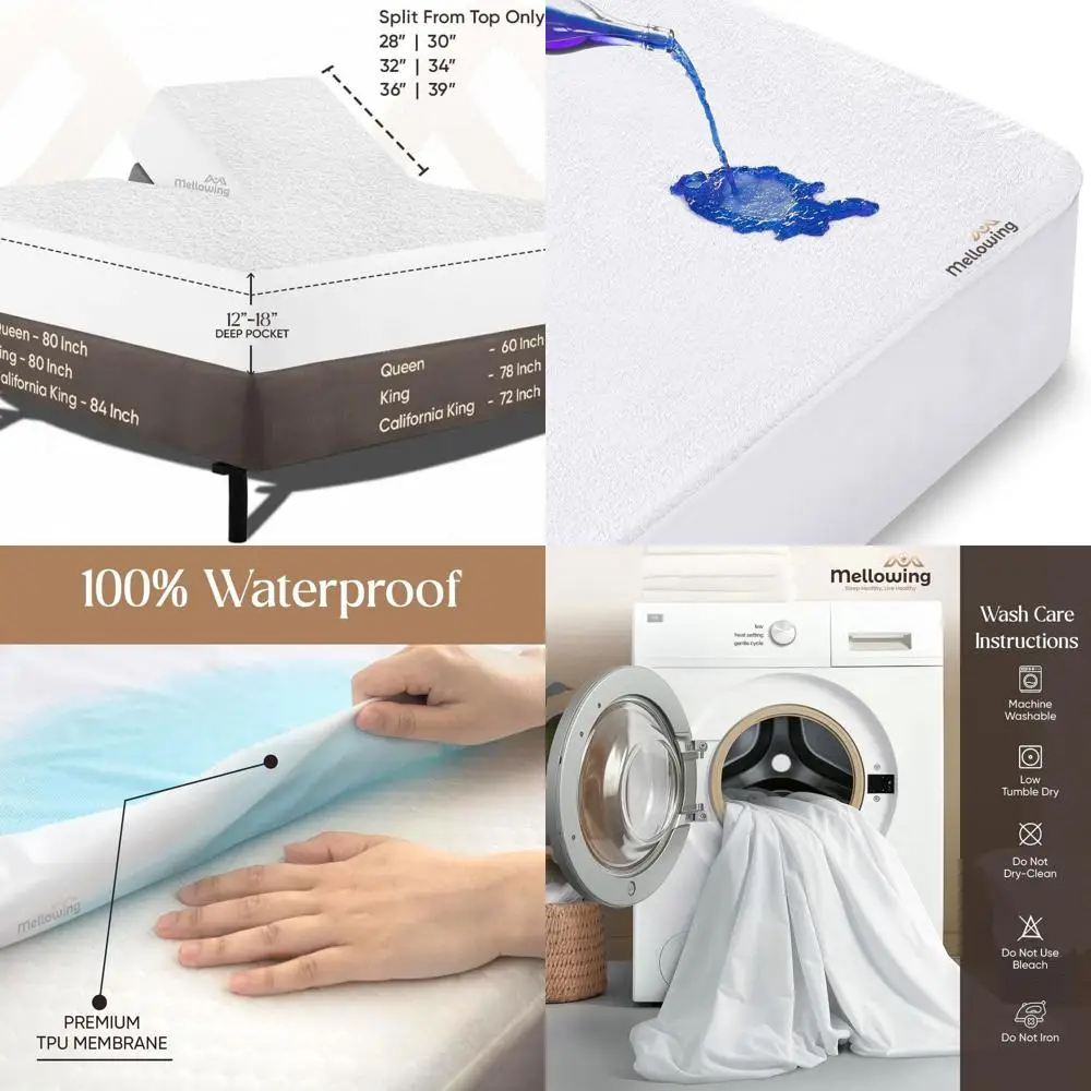 

Ультрамягкая водонепроницаемая дышащая защита матраса для регулируемых кроватей — подходит для глубоких карманов King Size 32,