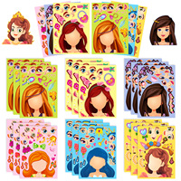 6Sheets Children DIY Puzzle Sticker Games 6 Princess Make A Face Funny Assemble Jigsaw Stickers Kids Educational Toys