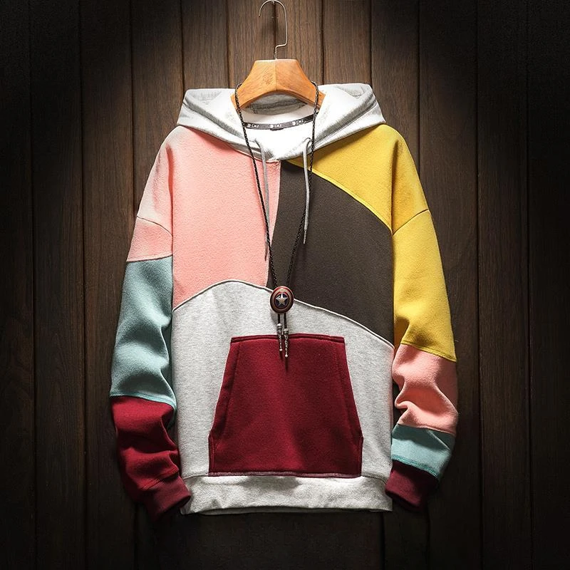 Men's Clothing Yellow Sweatshirts For Man Hooded Hoodies Fleeced Splicing Funny Stylish Offers New In No Brand Streetwear