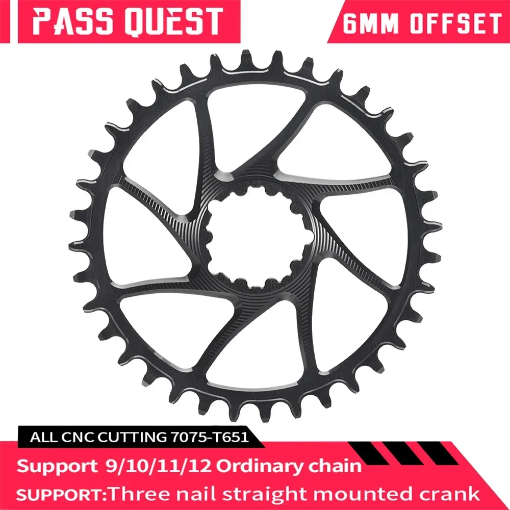 PASS QUEST 6mm Offset 3 Bolt Chainring Direct Mount Chainwheel  for 9/10/11/12 Speed