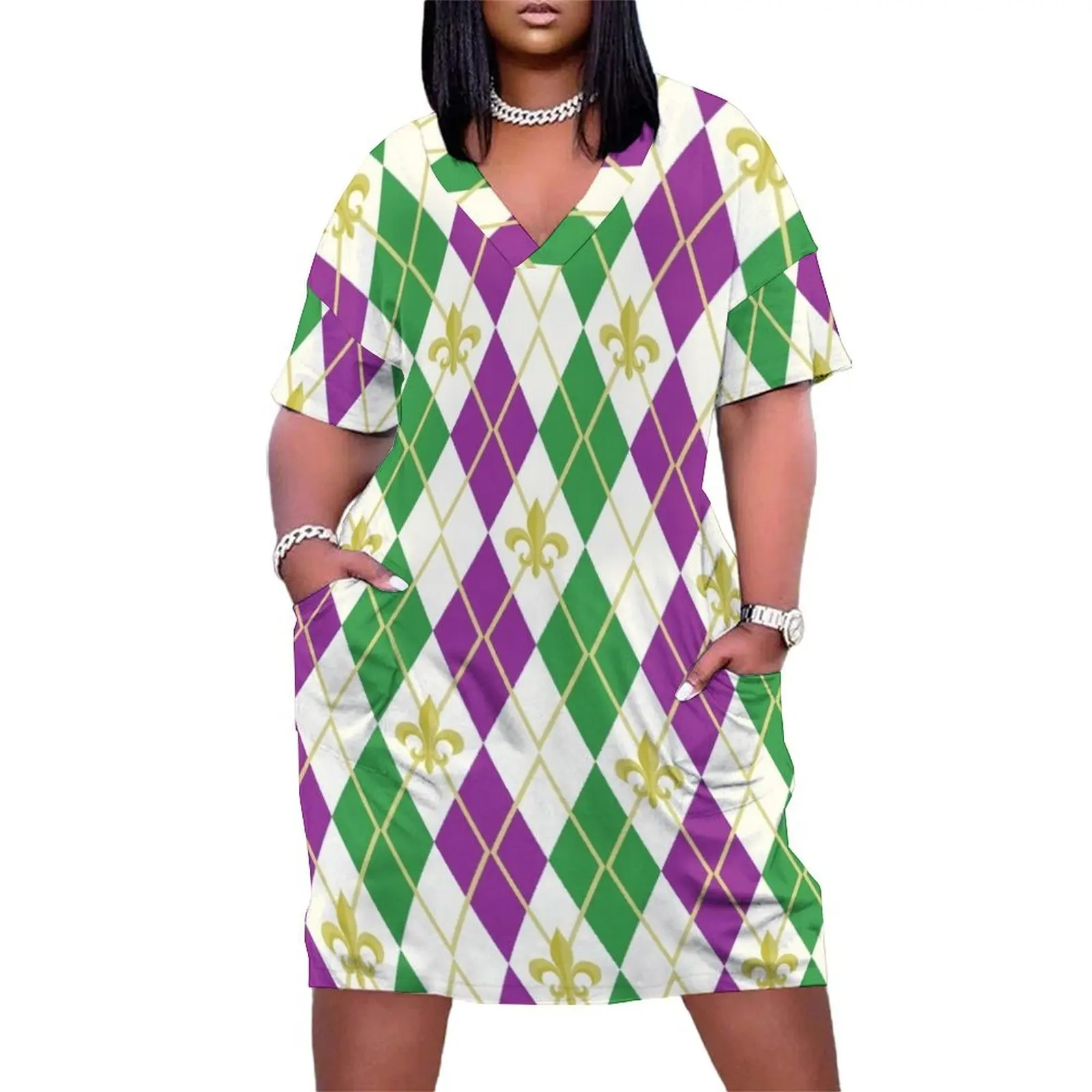 Mardi Gras Argyle Loose Pocket Dress birthday dress for women elegant dresses for women