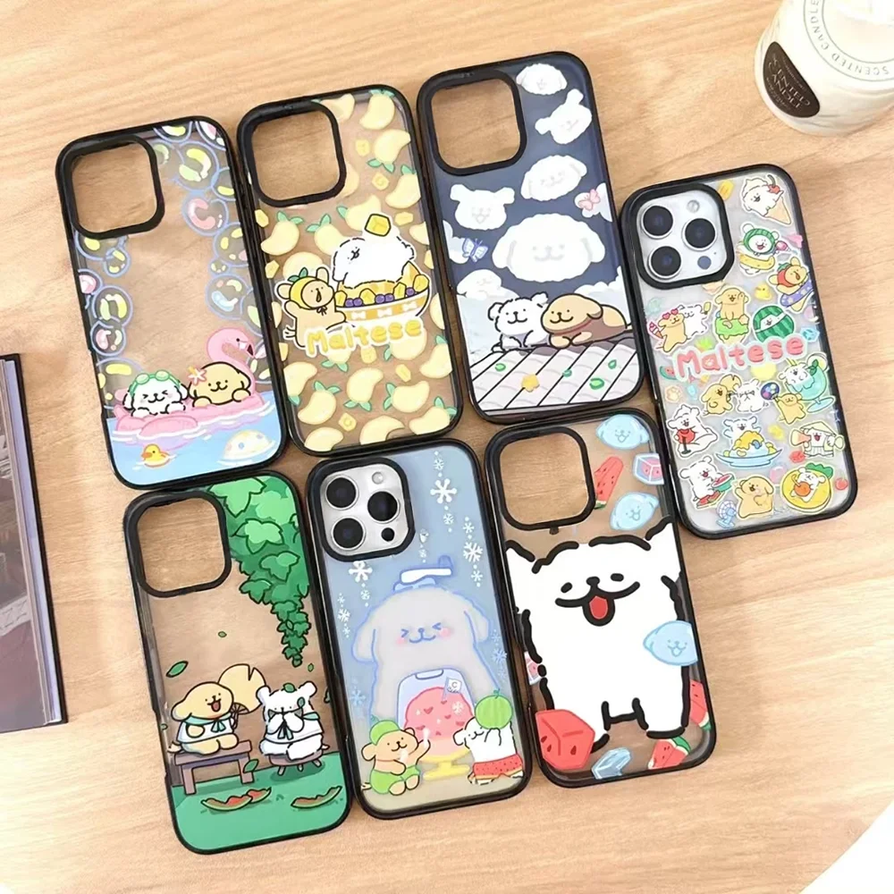 

2.0 Acrylic Border Cover for IPhone 12 13 14 15 16 17 Pro Max 17 Air - Protective Magnetic Case Summer Dog Pattern