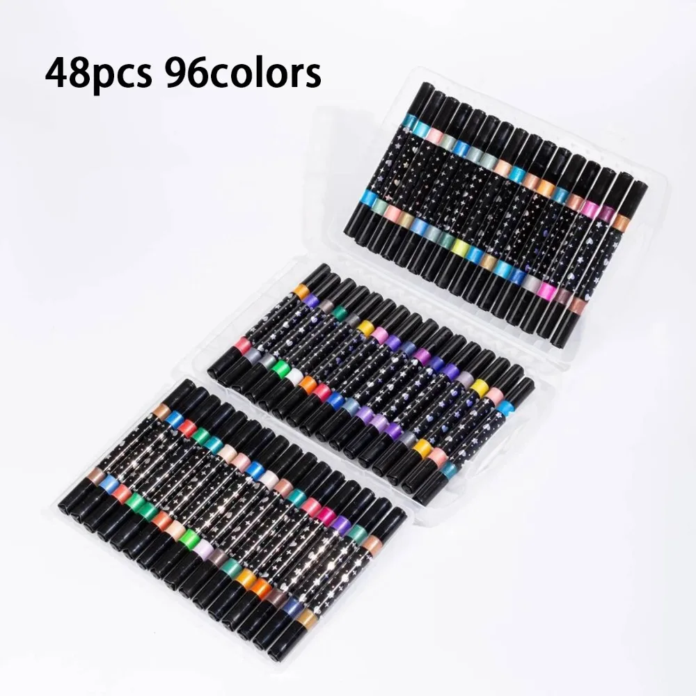 

24/48/72/96 Colors Flash Marker Pen Bold Pearlescent Double-headed Fluorescent Pen Two-color Student Painting Pen