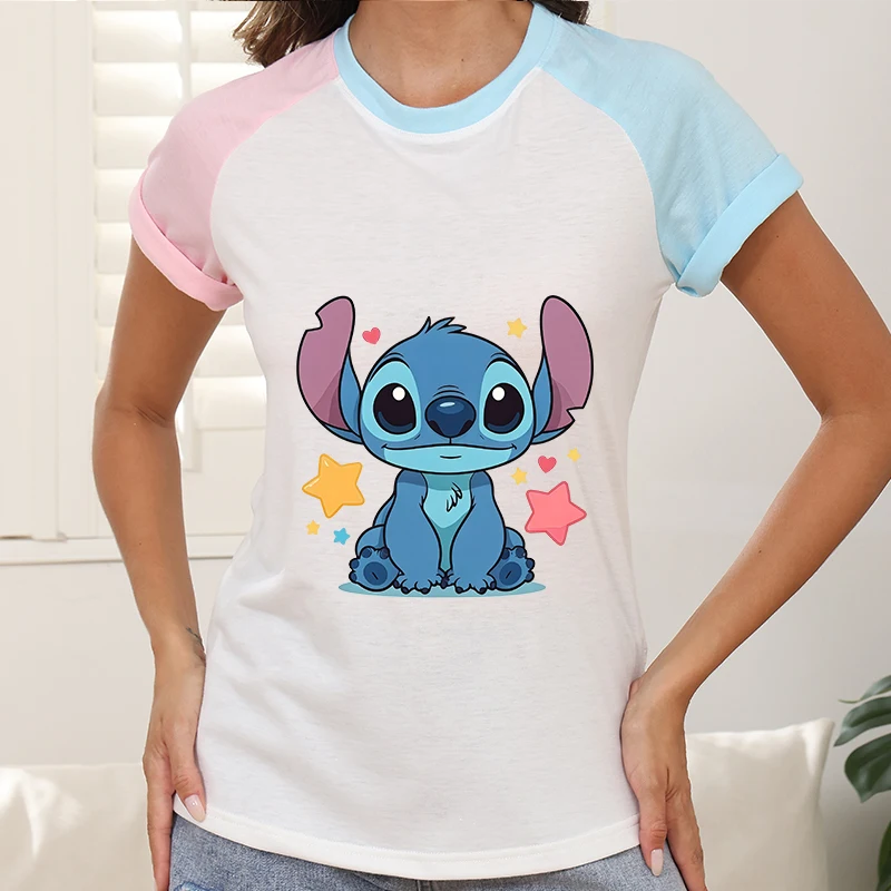 

Personalized Y2k T-shirt Women Clothes Stitch Female Clothing Short Sleeve Disney Cartoon Brands Large Size Tees Trends Tops