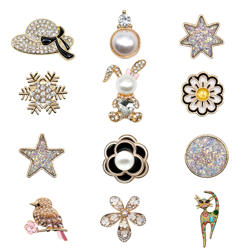 1/12pcs Elegant Glitter Shoe Charms Color Cat Hat Pearl Pend