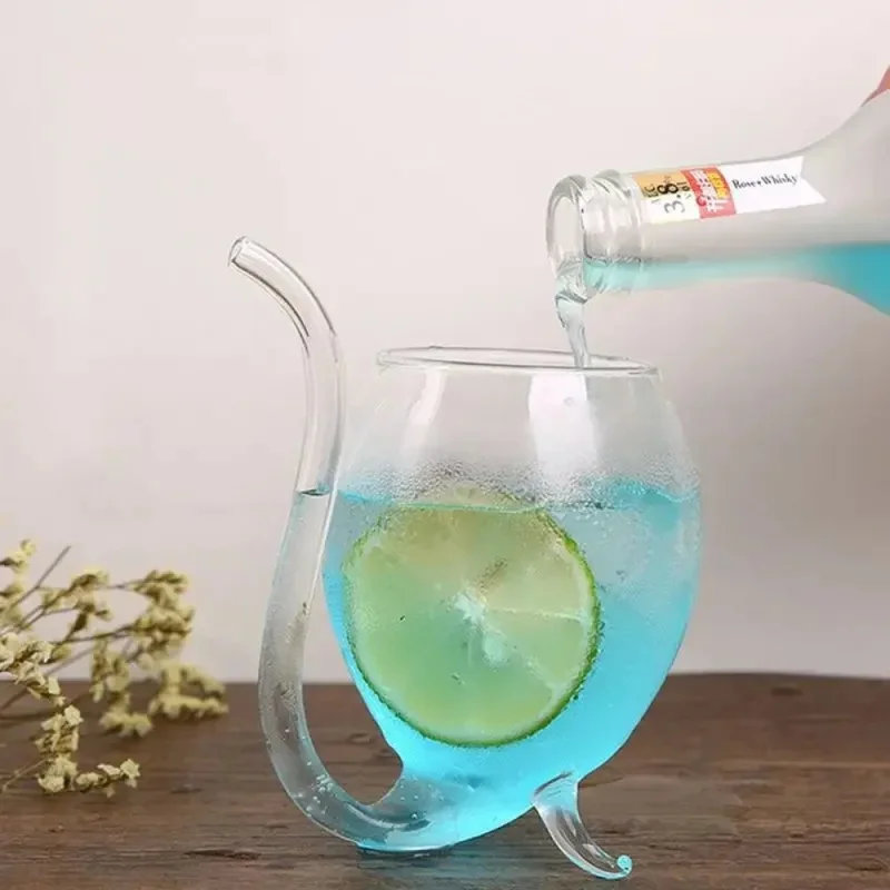 Wine Whiskey Cocktail Glass Heat Resistant Sucking Juice Milk Cup Tea Wine Cup With Drinking Tube Straw Party Supplies