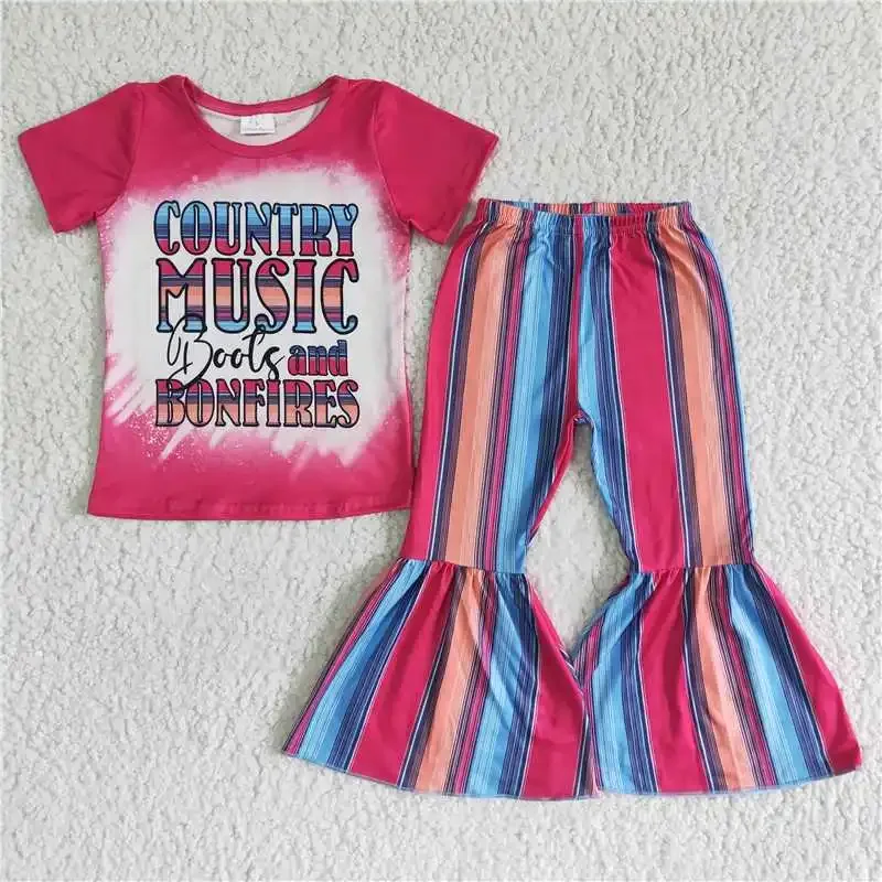 

RTS New Arrival Fall Short Sleeve Shirt Bell Bottom Outfits Children Clothing