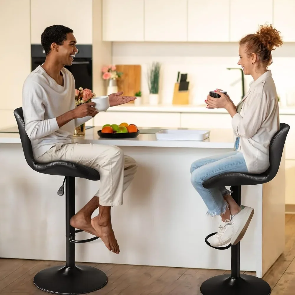 Conjunto De Banquetas De Bar De 2, Giratório Ajustável, Contra Altura, Costas E Apoio Para Os Pés, Design Moderno, Cadeiras De Bar