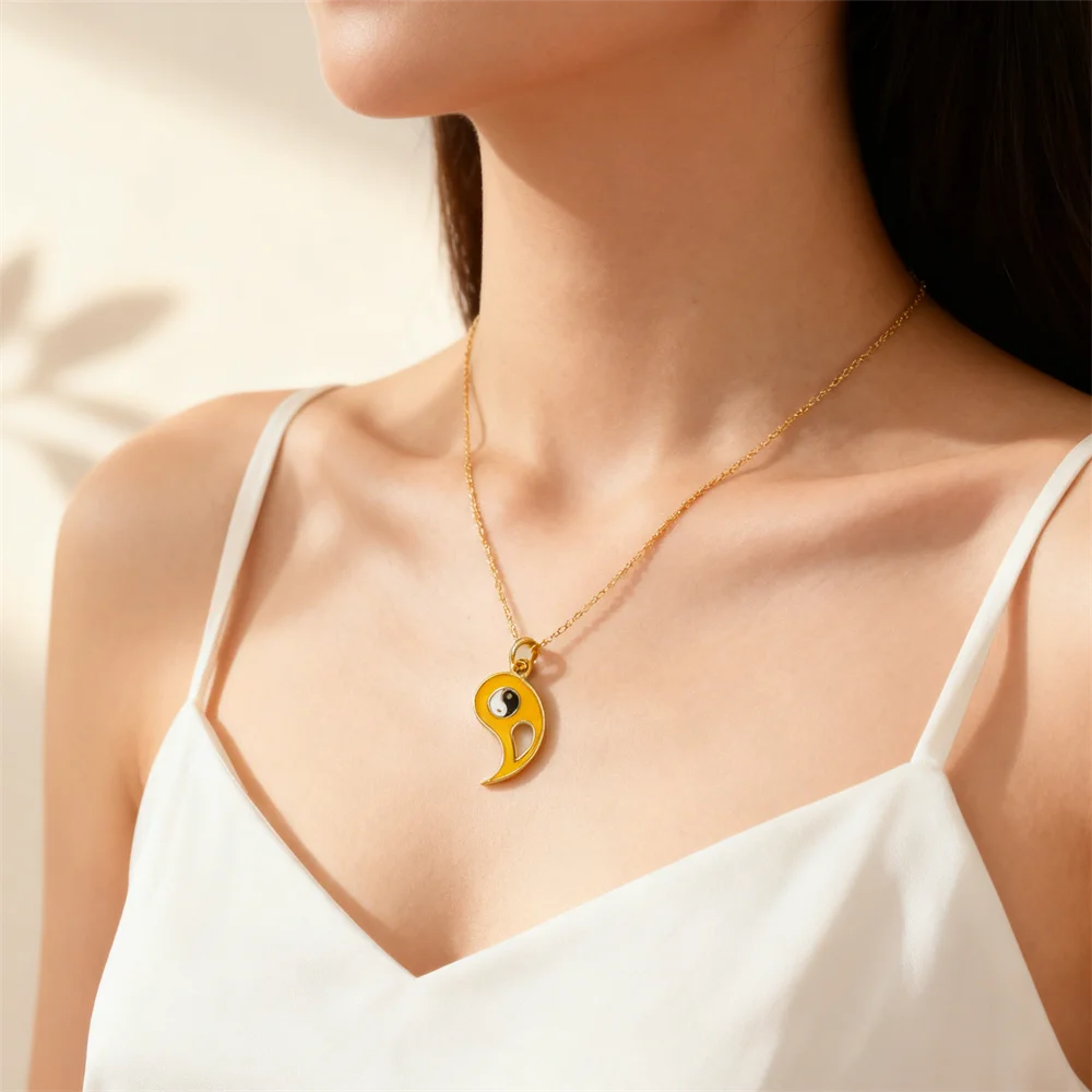 4Pcs Pendants Brass Enamel Yin Yang Charms Geometric Oriental Style for DIY Jewelry Making Necklace Bracelet Daily Accessories