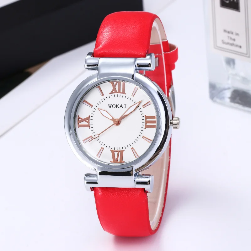 

WOKAI Watch Fashion Casual Women Watches Leather Band Analog Quartz Wristwatches Ladies Girls Students Montre Femme Reloj Mujer