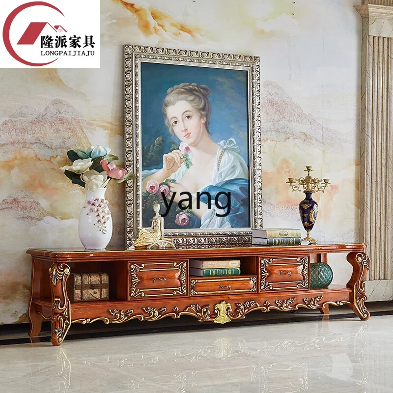 YJQ TV cabinet coffee table combination living room retro all solid wood red pear color storage floor low cabinet