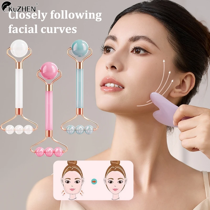 Gua Sha Roller Massager Anti Aging Scraping Facial Skin Beauty Care Resin Guasha Board For Body Scraping Face Massage Tool Set