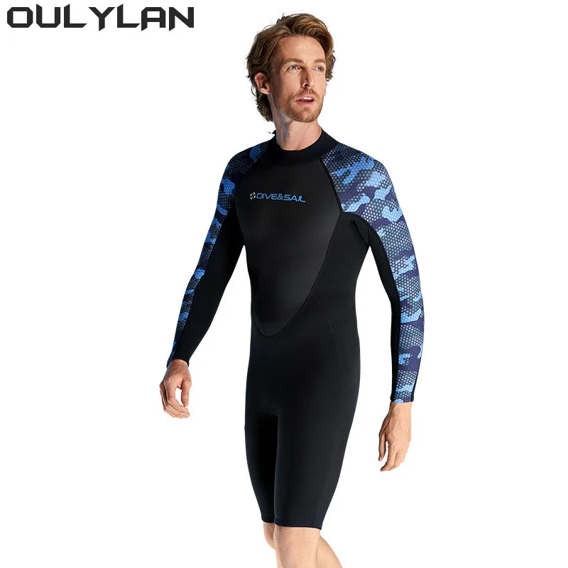 

Oulylan Swimming Surfing Wet Suits Wetsuit 2MM Neoprene Shorty Men Front Zip Long Sleeves Diving Suit for Underwater Snorkeling