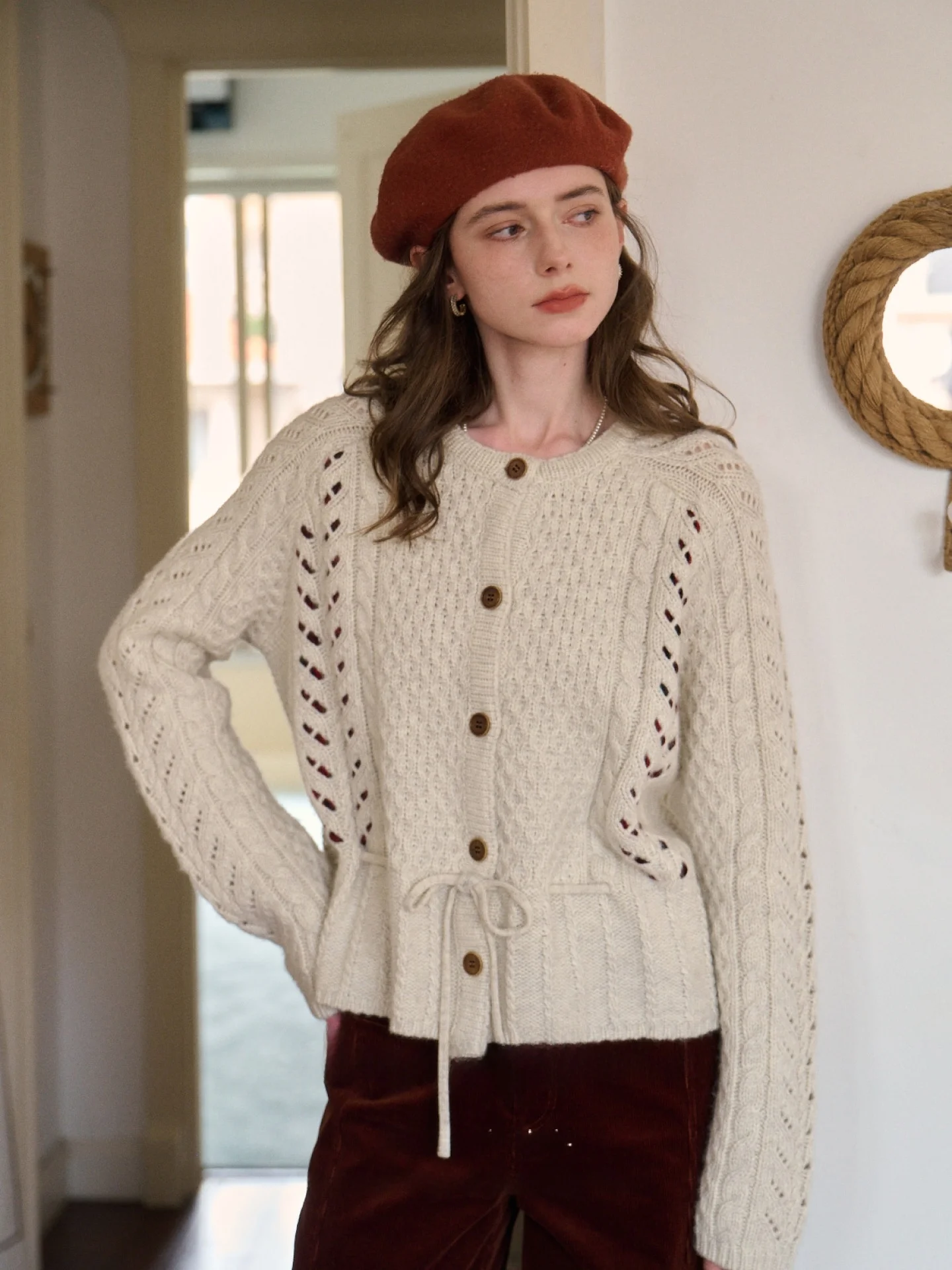 

Мягкий вязаный шерстяной кардиган с длинными рукавами для женщин, повседневный свободный крой, теплый, утолщенный, с круглым вырезом, на пуговицах