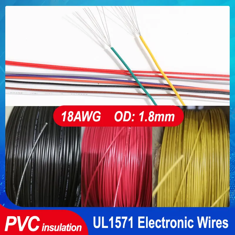 

5~200M 18AWG UL1571 PVC Electronic Wire OD 1.8mm Flexible Insulated Tin-plated Copper Cable Environmental LED Line DIY Cord