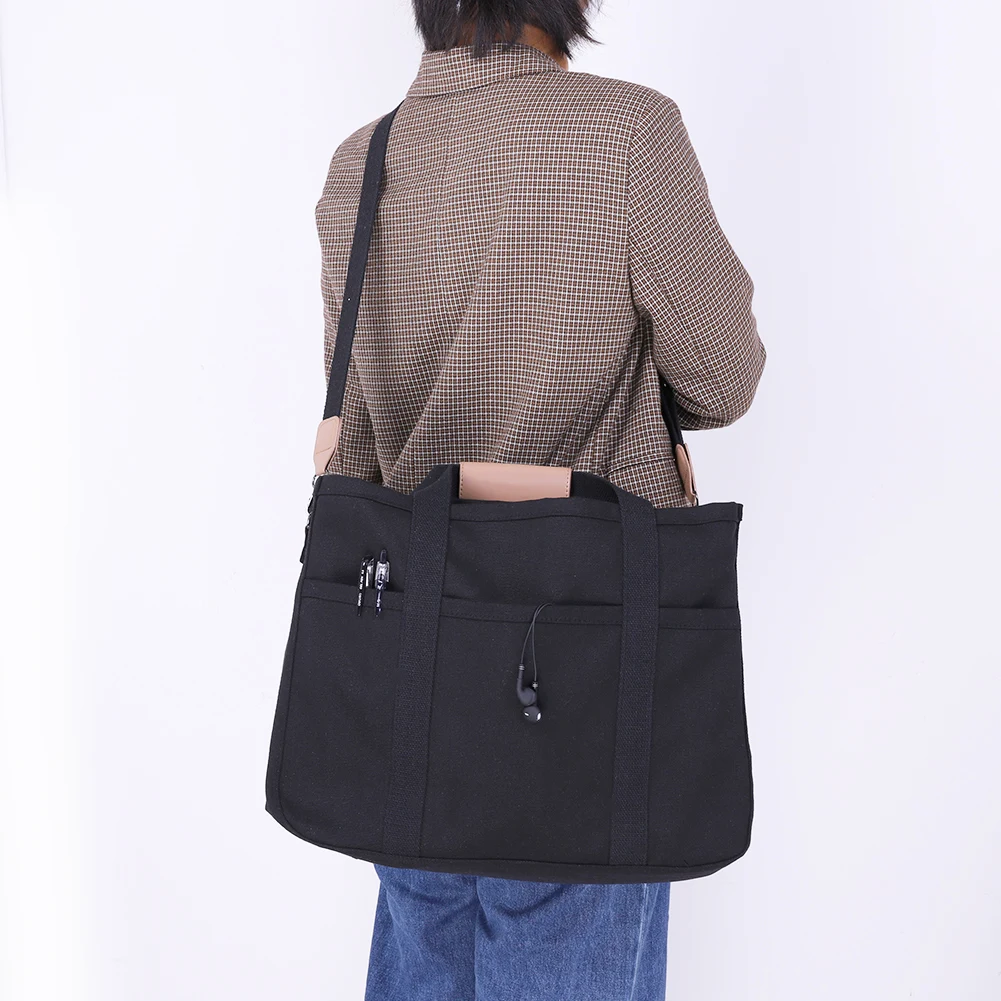 Women Large Capacity Bag Soft Canvas Bag Multi-pocket Casual Bag Versatile Shoulder Bag for Shopping Work Daily Use Tote Purse