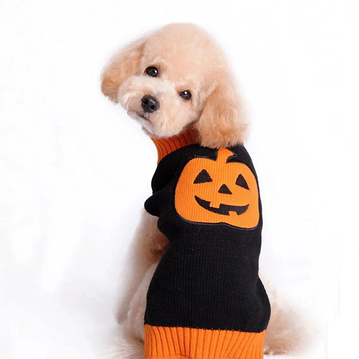 

Halloween Pumpkin Pet Sweater Tiny Small Dog Puppy Sweater Size S Stretchy Ribbed Turtleneck Warm Costume Tiny Small Dog