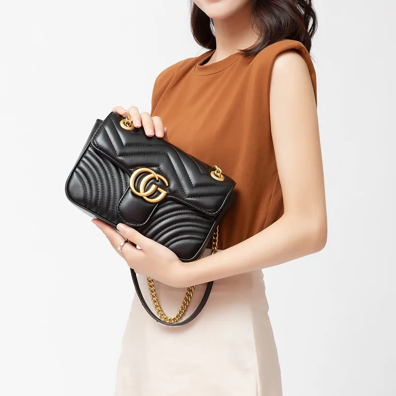 

2025 water ripple Mamun bag women's new chain bag fashion plaid love women's bag