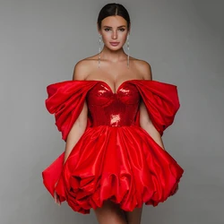 Off Shoulder Mini Dress Women's Party Dress Ruffles Satin Dress Sparkly Dress Woman Summer Dresses Woman 2022 Mini Red Dress