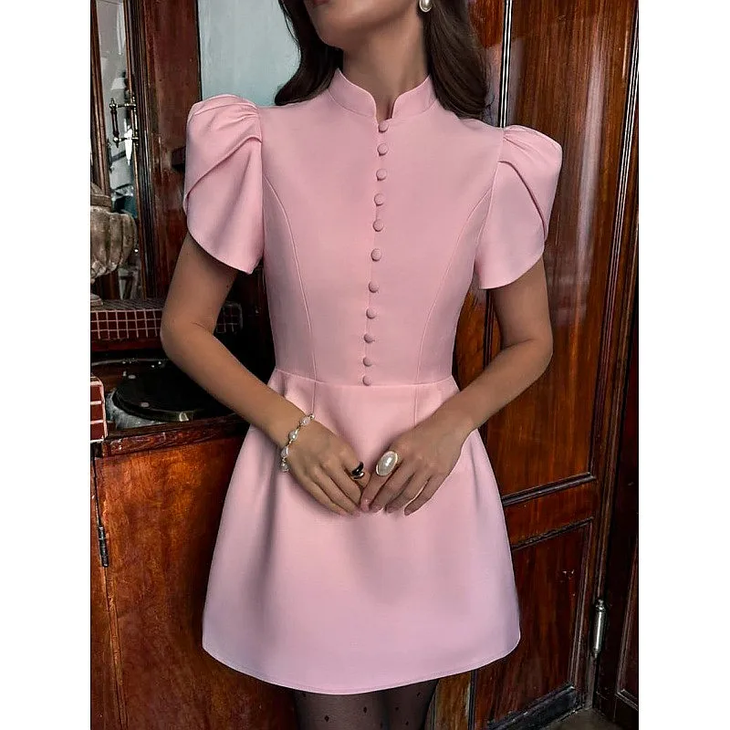 Summer Dress Bubble Sleeve High Waist Dresses Women Elegant Fashion Office Spring Summer