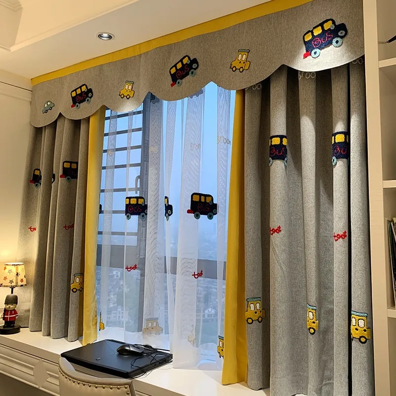 

custom. [1582 Favorites] Children's Room Curtains Boys, Blackout Nordic Simple Bay Window Cartoon Finished Set, Internet Cel