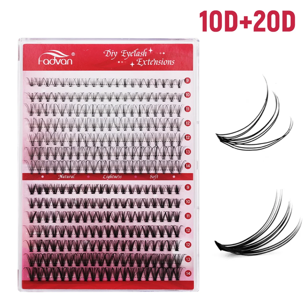 FADVAN 14 Rows Heat Individual Cluster C/D Curl DIY False Eyelashes Curling Mixed 9-14mm Lengthening