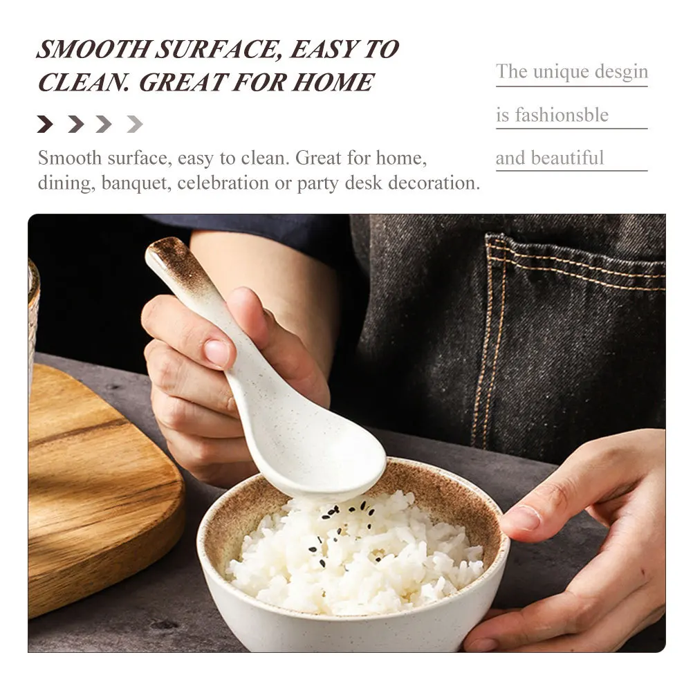 

5Pcs Ceramic Soup Spoons Japanese Style Spoons Easy to Wash Small Size Perfect Gift for Dining Party and Kitchen