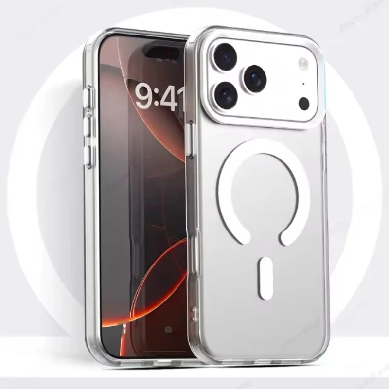 Para iPhone 17 Pro Max 17 Pro funda con apertura serie magnética mate transparente PC trasera + parachoques de TPU cubierta translúcida delgada
