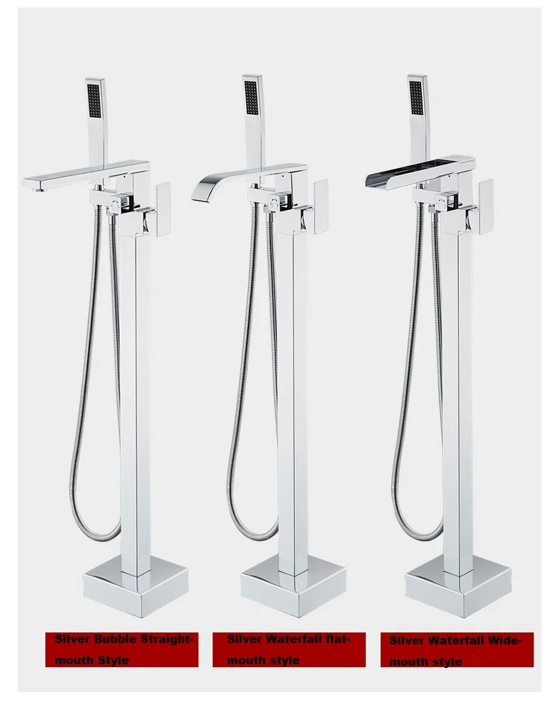 2025 New Square Floor Standing Bathtub Faucet,High Flow Waterfall Faucet with Brass Material Hot & Cold Mixer Tap Fast Delivery