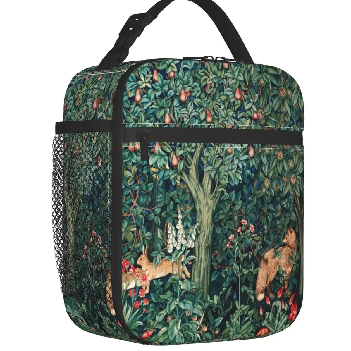 Fox e Lebres-sacos de almoço portáteis isolados, Floral Textile Pattern, refrigerador térmico, Food Box, Escola, Crianças, Por William Morris