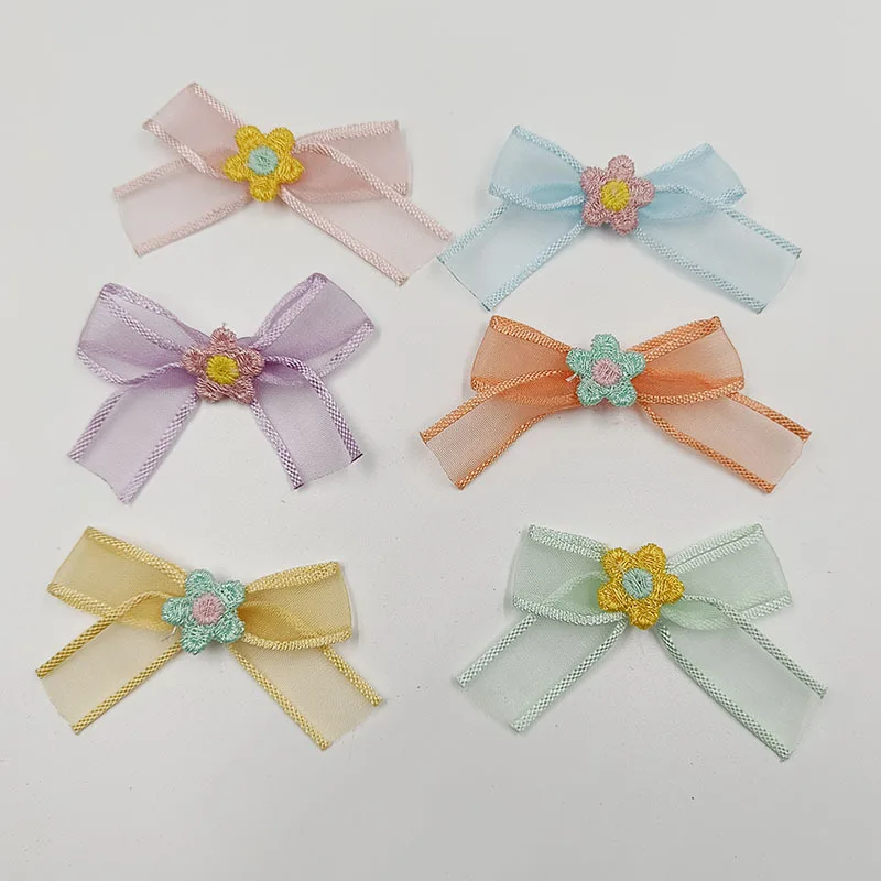 Нашивки с цветочной сеткой и бантом, аппликации для одежды, швейные принадлежности, украшение для волос своими руками, 4,5x7,5 см, партия 12 шт.