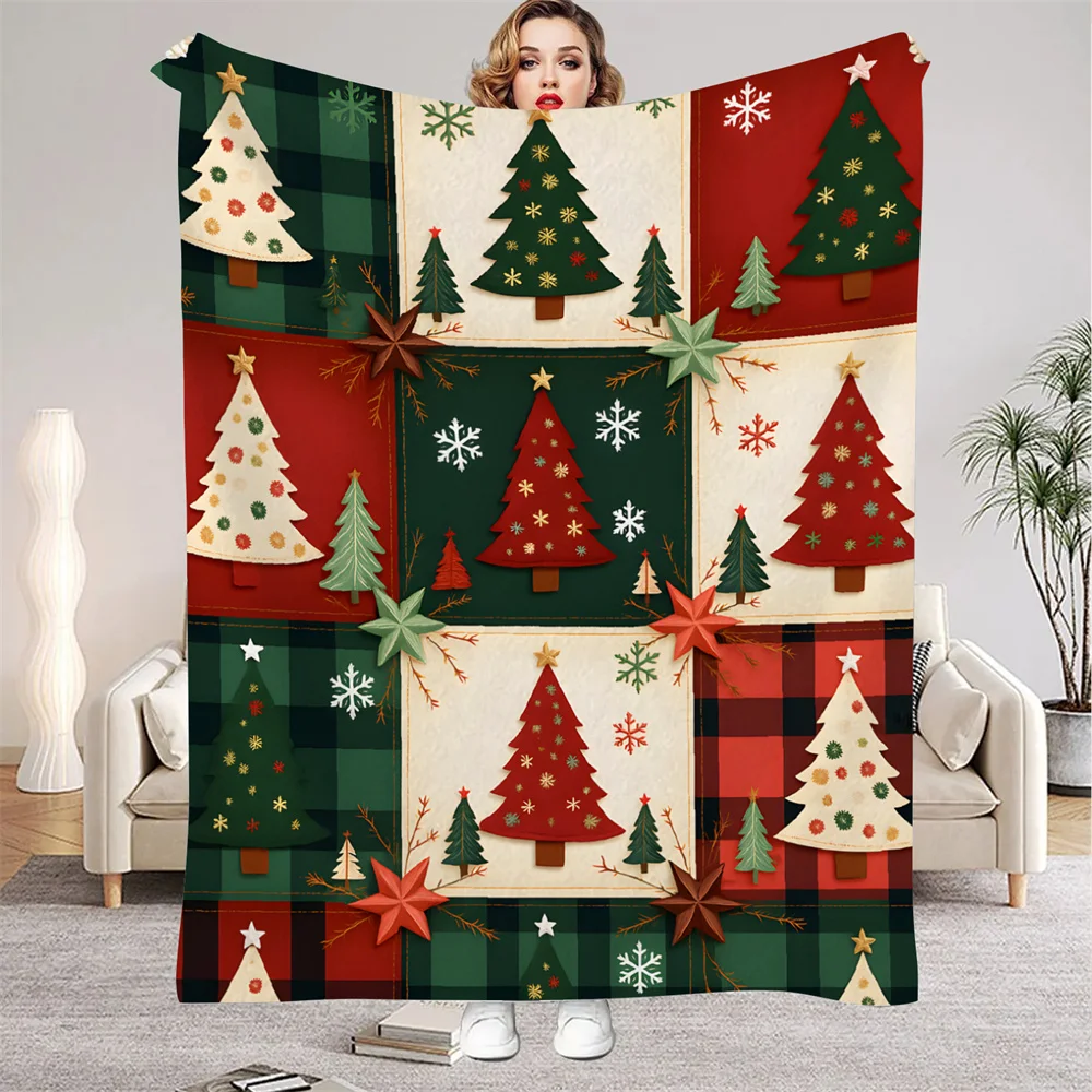 Flanelldecken mit fröhlichem Weihnachtsbaum, warme Winterreise, Schlafzimmer, Sofa, Geburtstagsgeschenke für Kinder, weiche Überwurfdecke